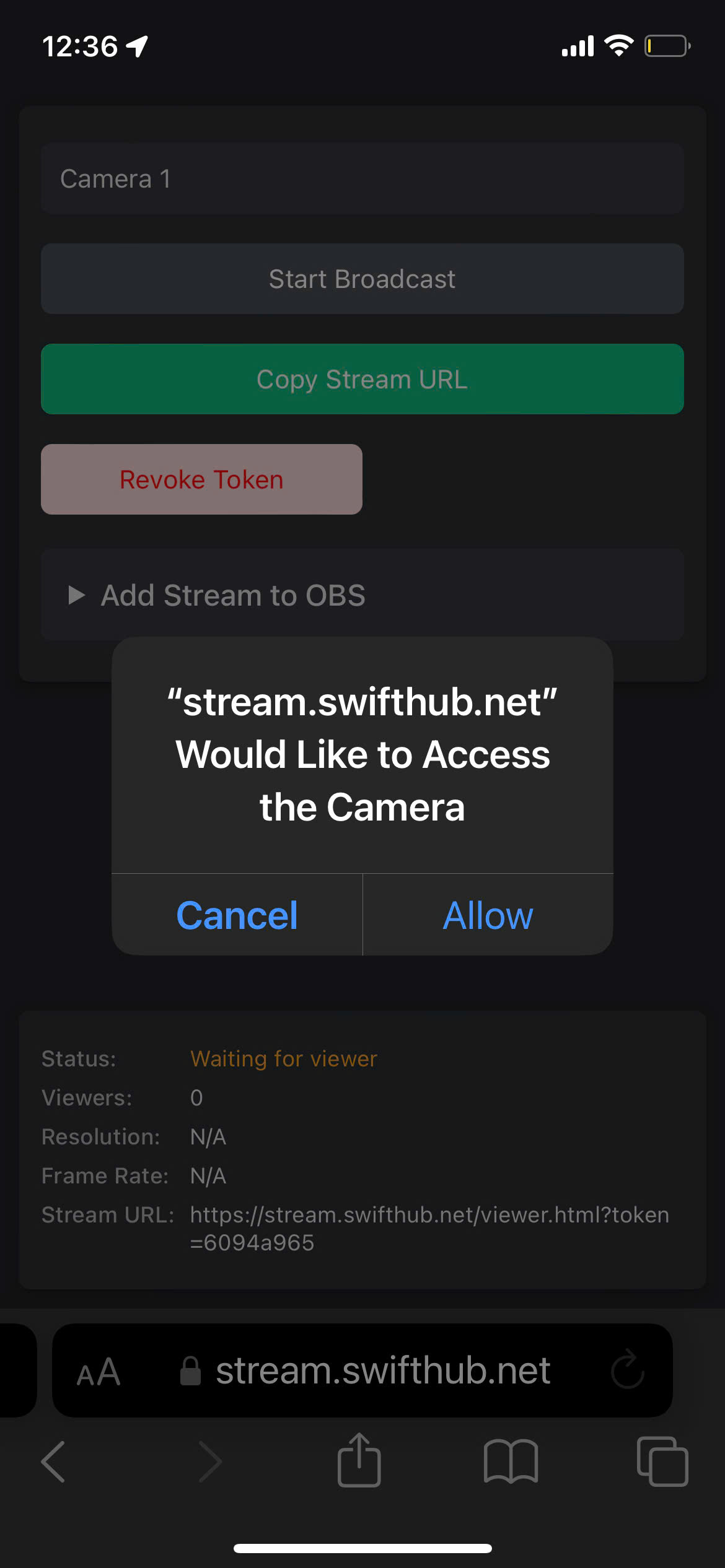 cho phep cam obs stream