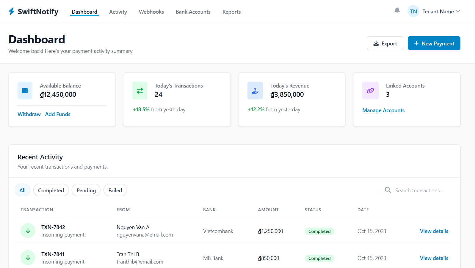 webhook bank vietnam notification
